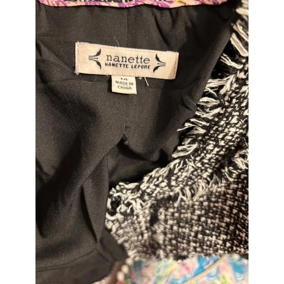 Nanette Lepore Black & White Tweed Open Front Blazer – Size 14 - Picture 2 of 8